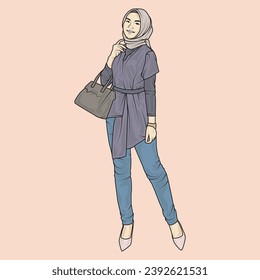 full body illustration vector shows different clothing styles, different fashion styles and different photo poses. Different professions and characters too
