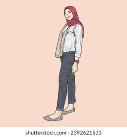 full body illustration vector shows different clothing styles, different fashion styles and different photo poses. Different professions and characters too