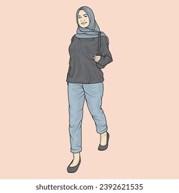 el vector de ilustración de cuerpo completo muestra diferentes estilos de ropa, diferentes estilos de moda y diferentes poses fotográficas. Profesiones y personajes diferentes también