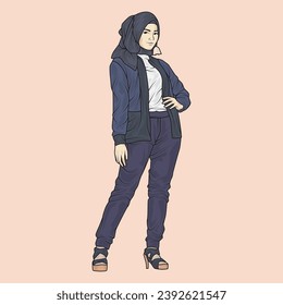 el vector de ilustración de cuerpo completo muestra diferentes estilos de ropa, diferentes estilos de moda y diferentes poses fotográficas. Profesiones y personajes diferentes también
