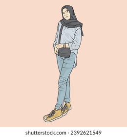 full body illustration vector shows different clothing styles, different fashion styles and different photo poses. Different professions and characters too