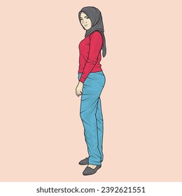 full body illustration vector shows different clothing styles, different fashion styles and different photo poses. Different professions and characters too