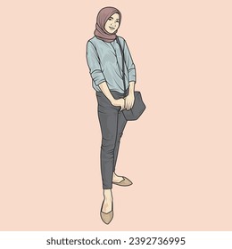 full body illustration vector shows different clothing styles, different fashion styles and different photo poses. Different professions and characters too