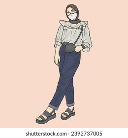 full body illustration vector shows different clothing styles, different fashion styles and different photo poses. Different professions and characters too