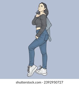 full body illustration vector shows different clothing styles, different fashion styles and different photo poses. Different professions and characters too