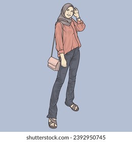full body illustration vector shows different clothing styles, different fashion styles and different photo poses. Different professions and characters too