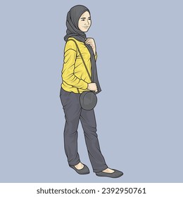 full body illustration vector shows different clothing styles, different fashion styles and different photo poses. Different professions and characters too