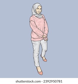 full body illustration vector shows different clothing styles, different fashion styles and different photo poses. Different professions and characters too