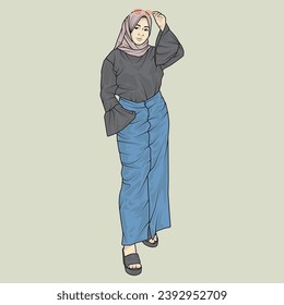 el vector de ilustración de cuerpo completo muestra diferentes estilos de ropa, diferentes estilos de moda y diferentes poses fotográficas. Profesiones y personajes diferentes también