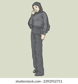 full body illustration vector shows different clothing styles, different fashion styles and different photo poses. Different professions and characters too