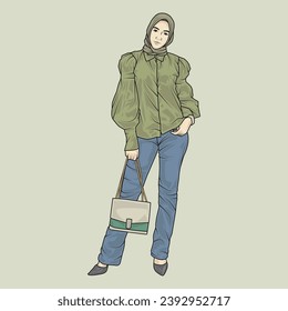 full body illustration vector shows different clothing styles, different fashion styles and different photo poses. Different professions and characters too