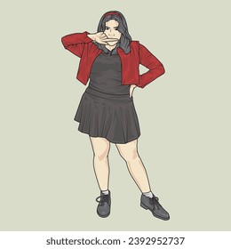 full body illustration vector shows different clothing styles, different fashion styles and different photo poses. Different professions and characters too