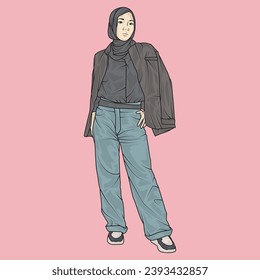 full body illustration vector shows different clothing styles, different fashion styles and different photo poses. Different professions and characters too