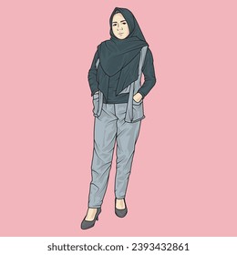 full body illustration vector shows different clothing styles, different fashion styles and different photo poses. Different professions and characters too
