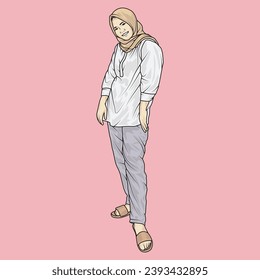 full body illustration vector shows different clothing styles, different fashion styles and different photo poses. Different professions and characters too