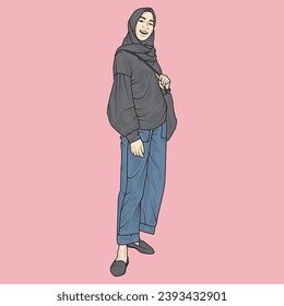 full body illustration vector shows different clothing styles, different fashion styles and different photo poses. Different professions and characters too