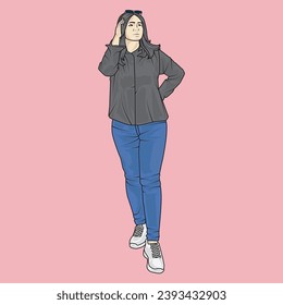 full body illustration vector shows different clothing styles, different fashion styles and different photo poses. Different professions and characters too