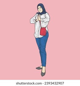 full body illustration vector shows different clothing styles, different fashion styles and different photo poses. Different professions and characters too