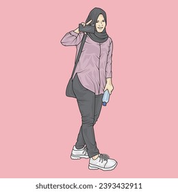 el vector de ilustración de cuerpo completo muestra diferentes estilos de ropa, diferentes estilos de moda y diferentes poses fotográficas. Profesiones y personajes diferentes también