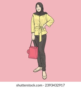 full body illustration vector shows different clothing styles, different fashion styles and different photo poses. Different professions and characters too