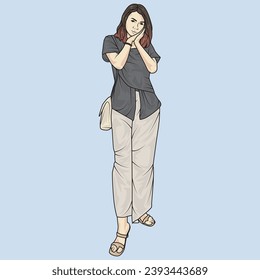 full body illustration vector shows different clothing styles, different fashion styles and different photo poses. Different professions and characters too