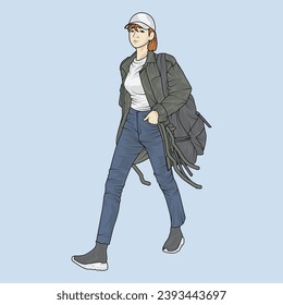 full body illustration vector shows different clothing styles, different fashion styles and different photo poses. Different professions and characters too