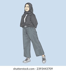 full body illustration vector shows different clothing styles, different fashion styles and different photo poses. Different professions and characters too