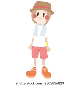 Full body illustration of a woman with the image of a spectator at a summer festival.