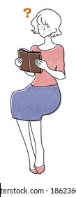Full body illustration of a woman reading a book