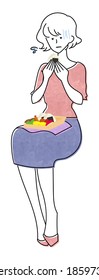 Full body illustration of a woman sitting and eating