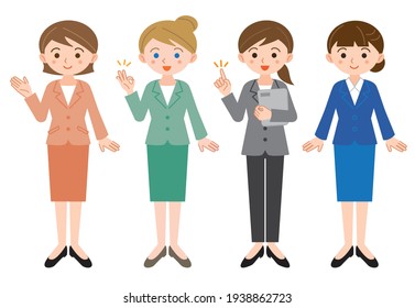 Full body illustration of women in business suits