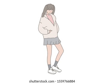 It is a full body illustration of a young and cute girl.