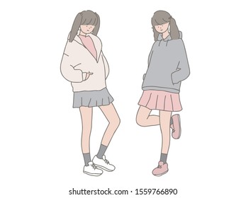 It is a full body illustration of a young and cute girl.