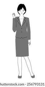 Full body illustration of a young woman in a suit posing with guts.