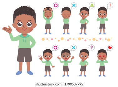 Full body Illustrations of a boy saying various answers. Vector art so easy to edit.