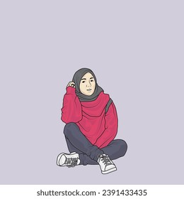 Ganzkörperillustrationen zeigen verschiedene Bekleidungsstile von Menschen mit unterschiedlichen Modestilen, Hijan und Nicht-Hijab.