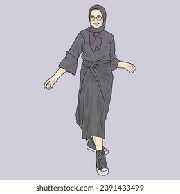 Full Body illustrations show different people's clothing styles with fashion styles that are varied and different from each other, hijan and non hijab
