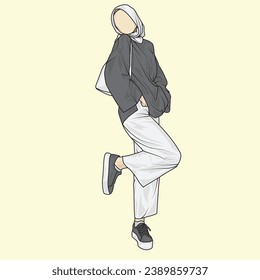 Full body illustrations showing various types of clothing styles, outfits and fashion. Hijab and non-hijab facaless illustration styles
