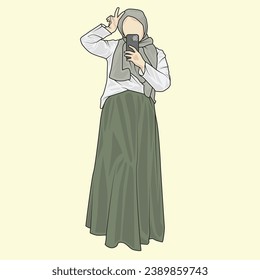 Ilustraciones de cuerpo completo que muestran varios tipos de estilos de ropa, ropa y moda. Estilos de ilustración hijab y no hijab