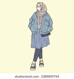 Full body illustrations showing various types of clothing styles, outfits and fashion. Hijab and non-hijab facaless illustration styles