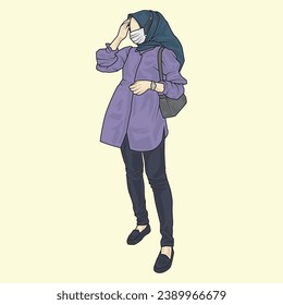Ilustraciones de cuerpo completo que muestran varios tipos de estilos de ropa, ropa y moda. Estilos de ilustración hijab y no hijab