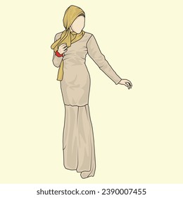 Ilustraciones de cuerpo completo que muestran varios tipos de estilos de ropa, ropa y moda. Estilos de ilustración hijab y no hijab