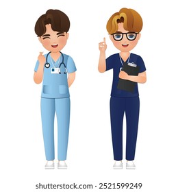 Enfermeira de homens de desenhos animados de corpo inteiro Usando uniforme no hospital