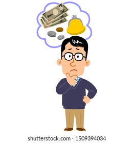 Full body of a man worried about money