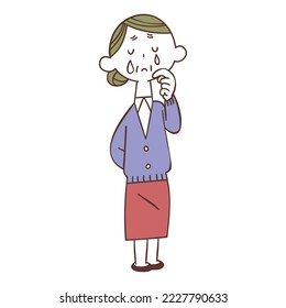 Full body of a middle-aged woman crying