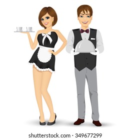 Full Body Portrait Butler Holding Silver Stock Vector (Royalty Free ...