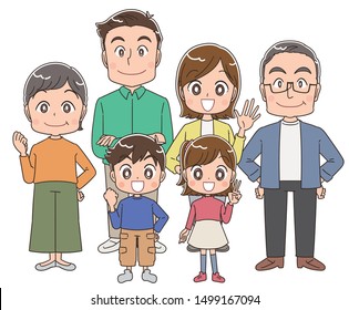 Full body portrait of a family of six