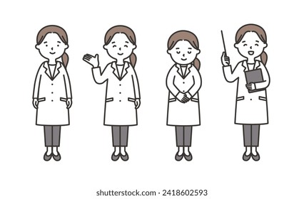 Full body pose set of woman in white coat