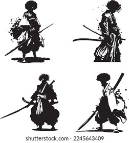 cuerpo entero samurai ondeando una espada
