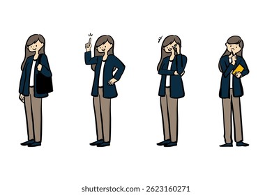 Full body set illustration of a female business person